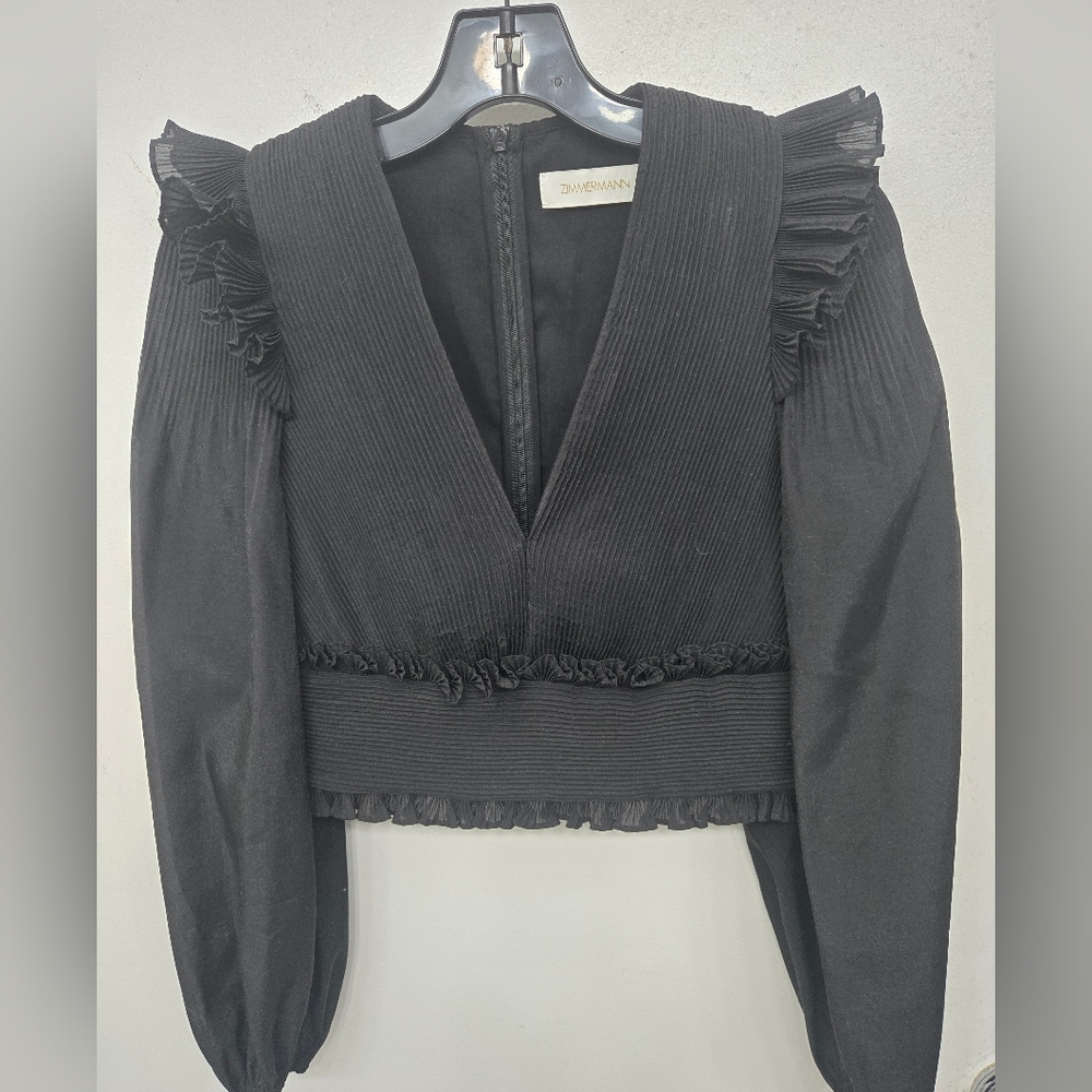 Zimmermann Elegant Cropped Black Ruffled Women's Top Sz 1 NWOT